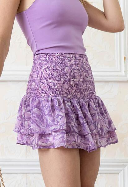 smocked tiered skirt, misty lilac