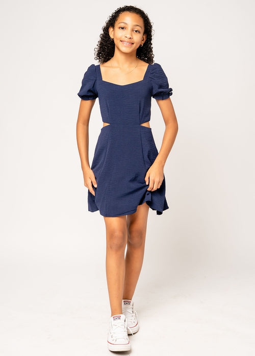 CATHERINE Puff Sleeves Side Cut Out Dress
