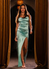 CAMILLA Cowl Neck Right Side Slit  Long Mermaid Dress