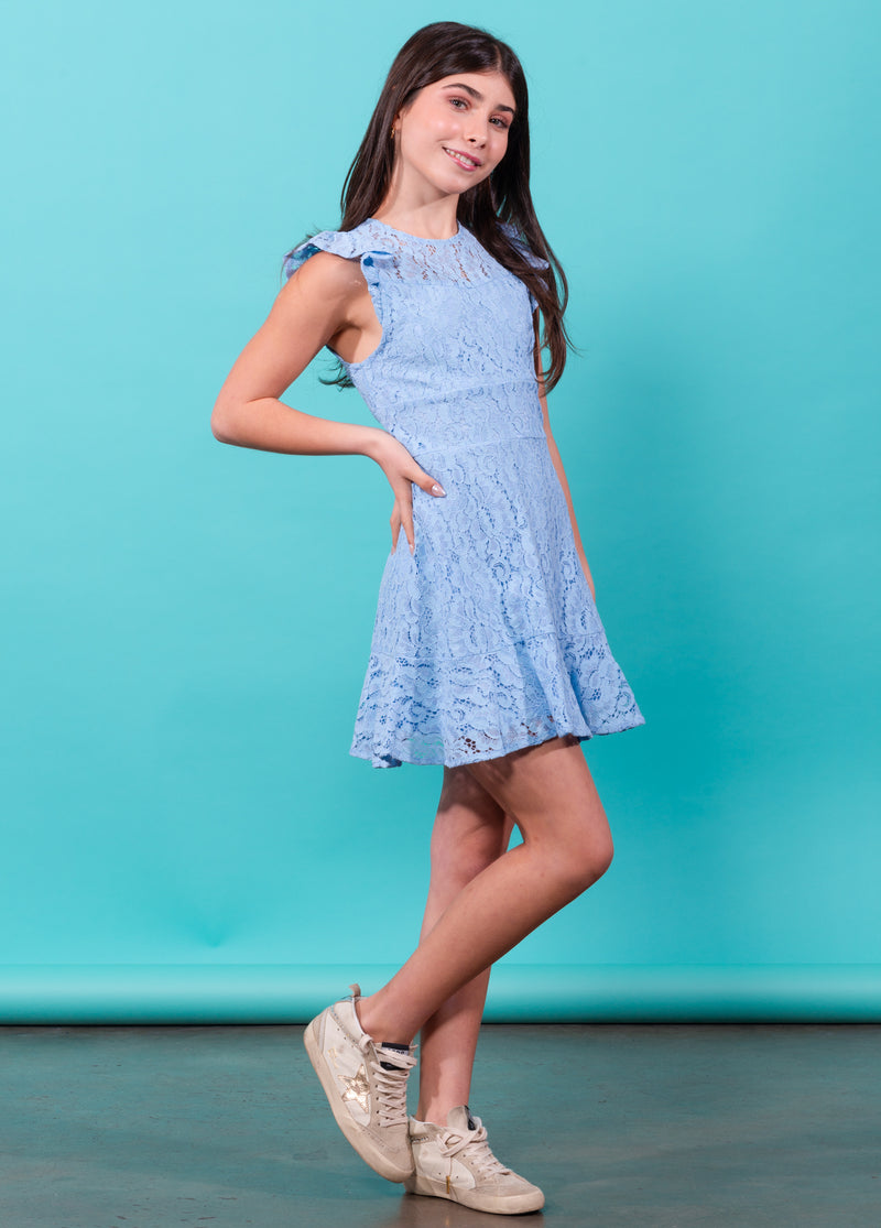 LUNA Lace Fit &  Flare Ruffle Dress
