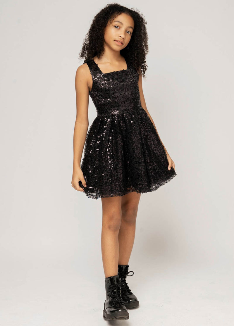 HARPER Square Neck Open Back Sequin Tulle Dress