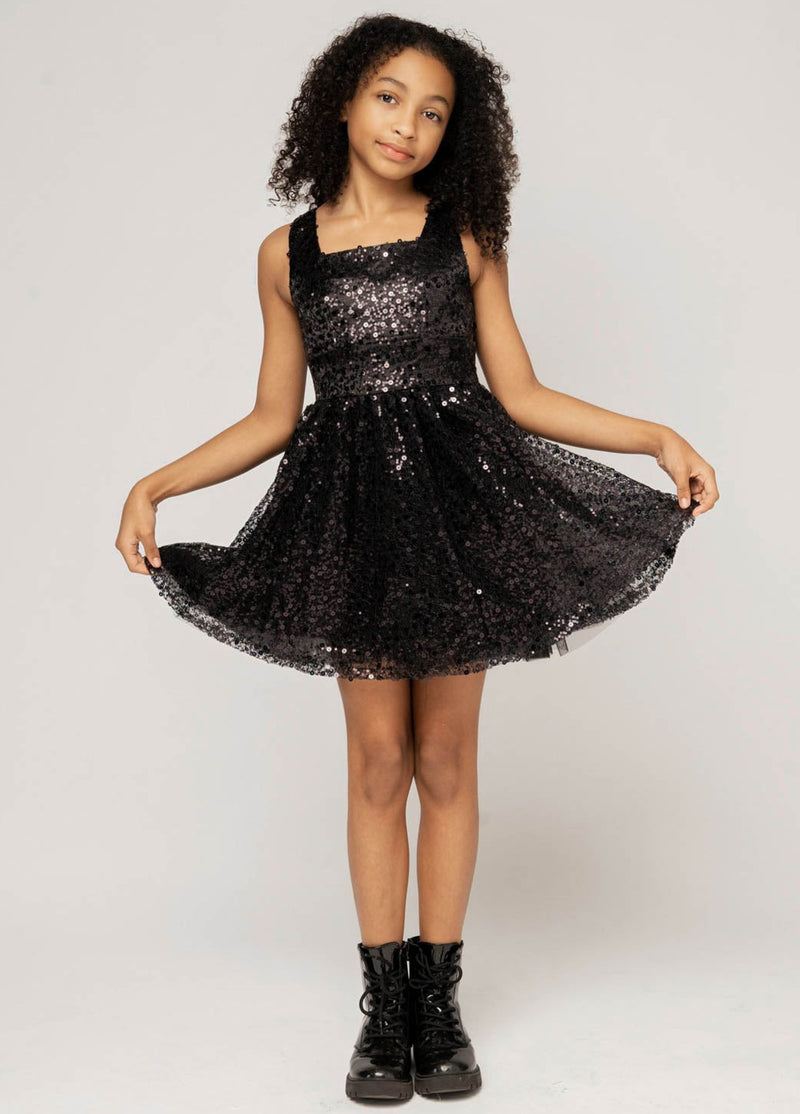 HARPER Square Neck Open Back Sequin Tulle Dress