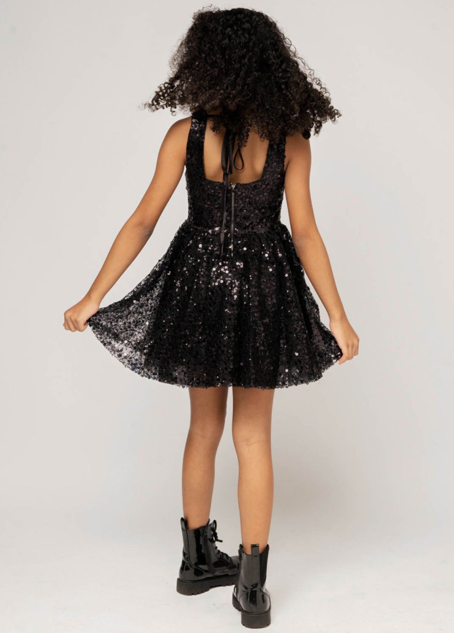 HARPER Square Neck Open Back Sequin Tulle Dress 10 (MEDIUM) / Black HARPER Square Neck Open Back Sequin Tulle Dress 10 (MEDIUM) / Black