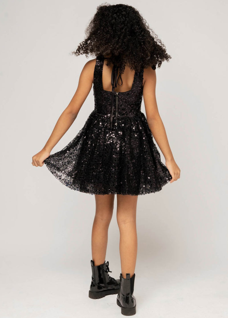 HARPER Square Neck Open Back Sequin Tulle Dress