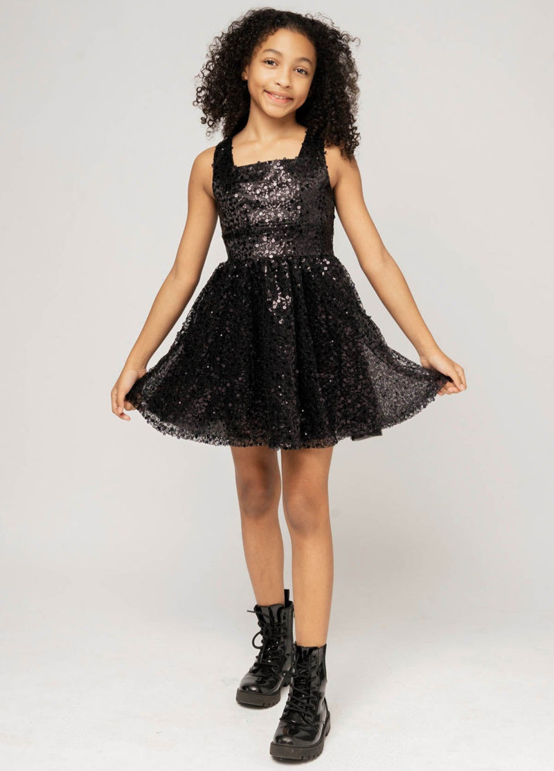 HARPER Square Neck Open Back Sequin Tulle Dress