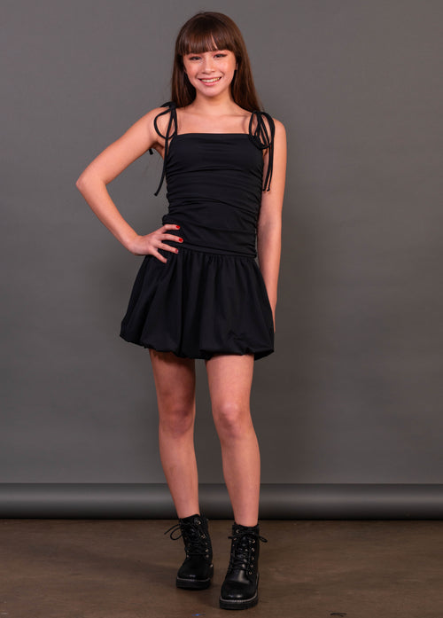 RUBY Tie Straps Ruched Bubble Dress