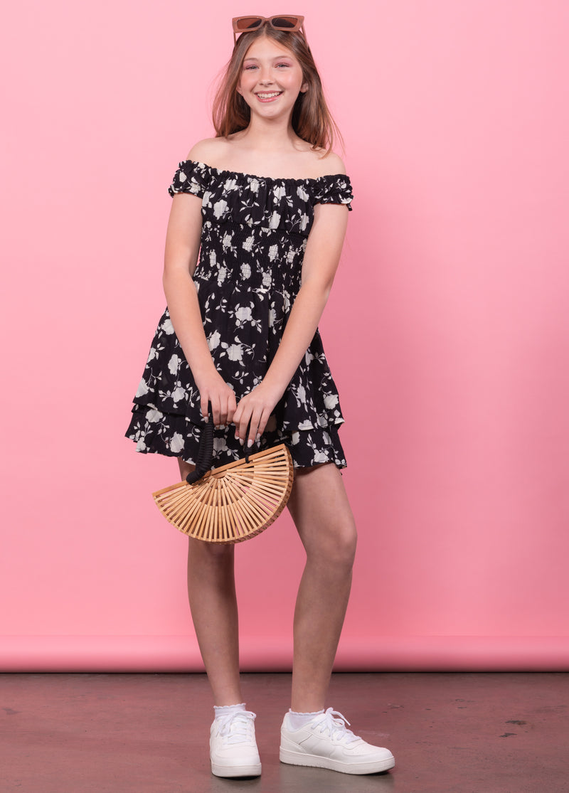 SAGE On/Off Shoulders Smocked Waist Tiered Ruffle Dress