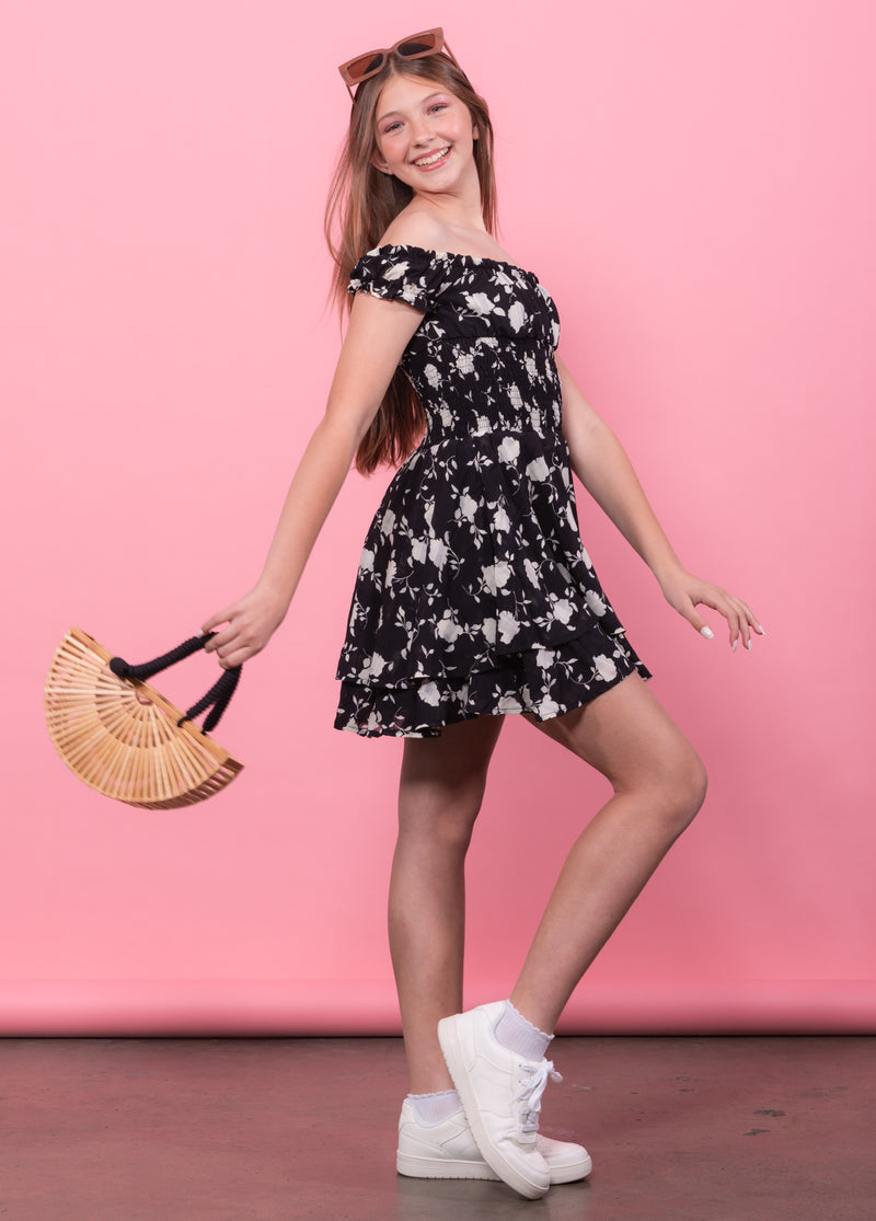 SAGE On/Off Shoulders Smocked Waist Tiered Ruffle Dress