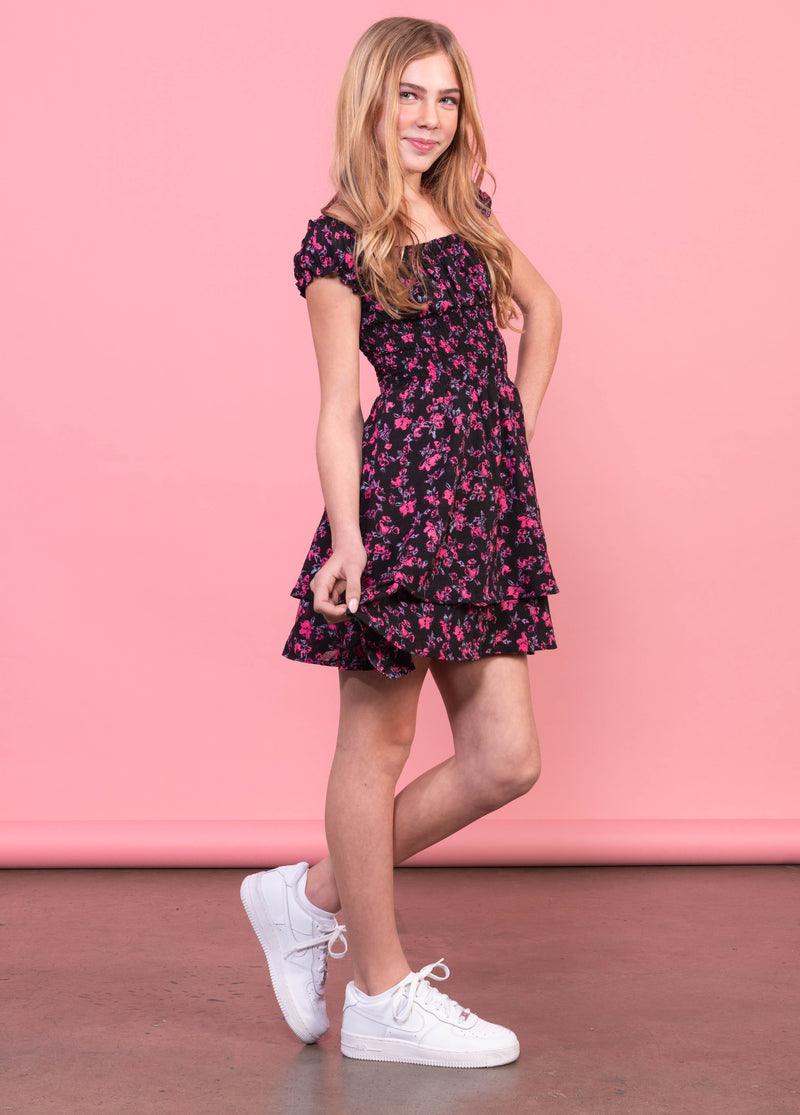 SAGE On/Off Shoulders Smocked Waist Tiered Ruffle Dress