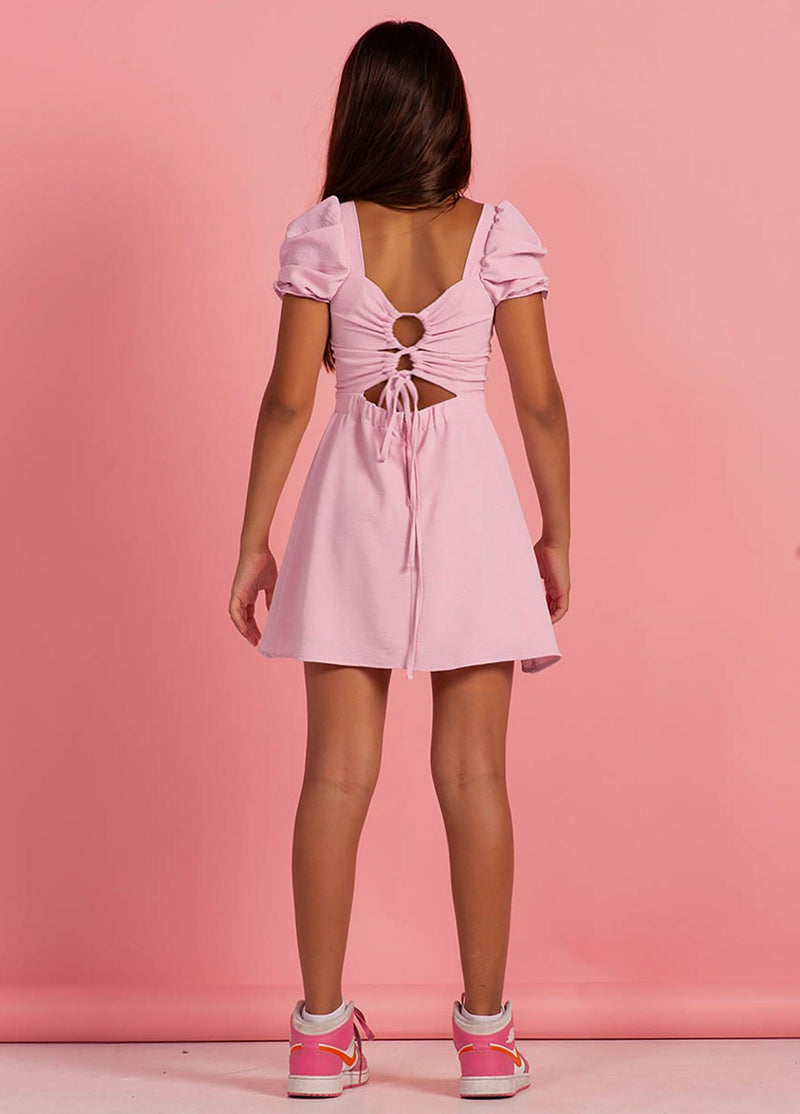 SKYLAR Puff Sleeves Open Back  Skater Dress