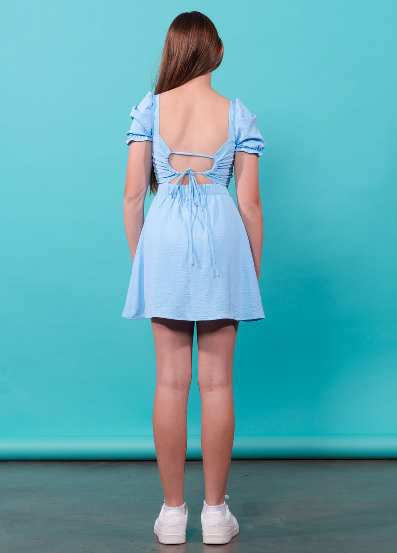 SKYLAR Puff Sleeves Open Back Dress Miss Behave Girls Corp SKYLAR Puff Sleeves Open Back Dress Miss Behave Girls Corp