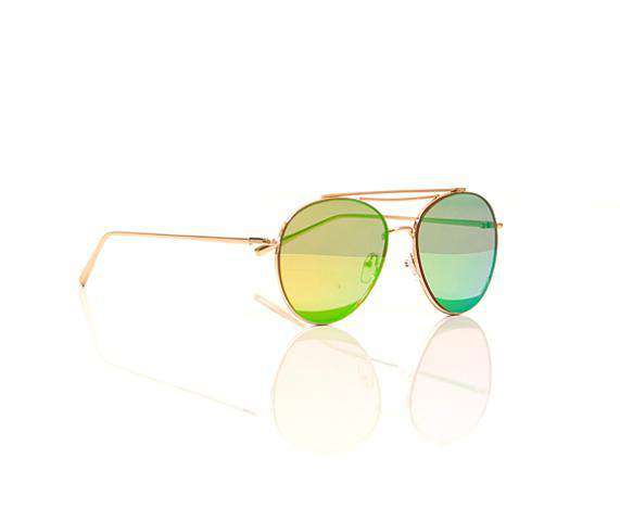 Triple Bridge Mirror Green Pilot Sunglasses - Default