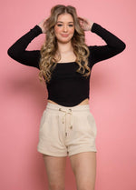 LEXI Long Sleeves U Hemline Crop Top