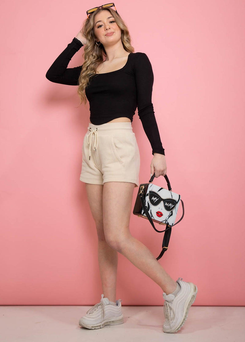 LEXI Long Sleeves U Hemline Crop Top